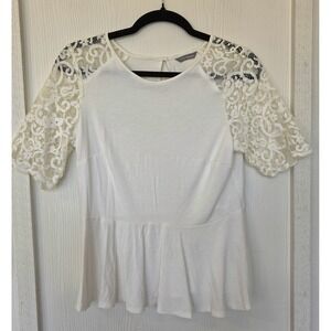Ivory Lace Sleeve Keyhole Peplum Top US 10 Ren Faire Cottage Peasant Romantic